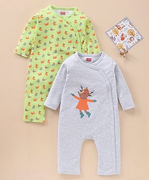 Babyhug Full Sleeves Romper Animal Print Pack Of 2 - Multicolor