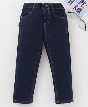 Babyhug Full Length Washed Denim Stretchable Jeans Solid Colour - Blue