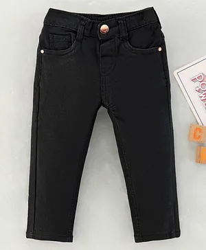 Babyhug Cotton Lycra Full Length Solid Colour Denim Jeans - Black