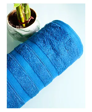 Divine Casa Solid Textured Cotton 650 GSM Bamboo Bath Towel - Blue