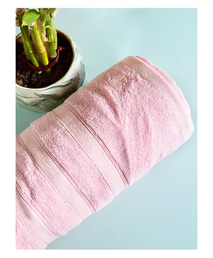 Divine Casa Solid Textured Cotton 650 GSM Bamboo Bath Towel - Light Pink