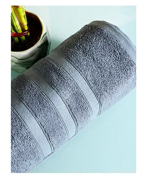 Divine Casa Solid Textured Cotton 650 GSM Bamboo Bath Towel - Grey
