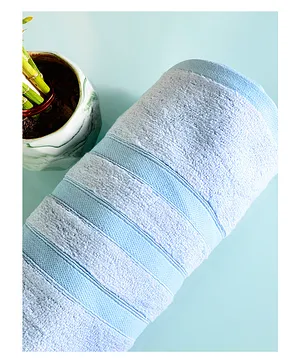 Divine Casa Solid Textured Cotton 650 GSM Bamboo Bath Towel - Sky Blue