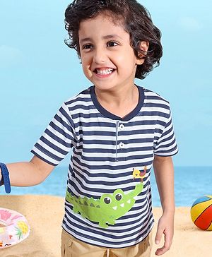Babyhug Cotton Half Sleeves Striped T-Shirt And Shorts - Blue Beige