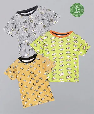 The Boo Boo Club Pack Of 3 Half Sleeves Animal Print Bamboo Tees - Grey Yellow