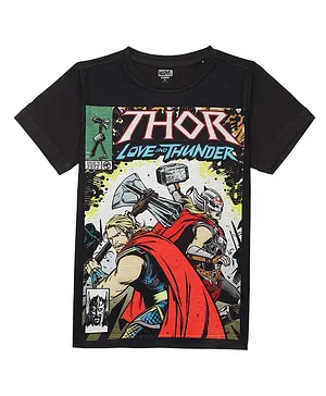 Marvel By Wear Your Mind Half Sleeves All Over Love & Thunder Marvel Thor Print Tee - Black