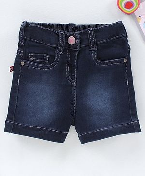 Babyhug Mid Thigh Denim Washed Shorts With Stretch - Dark Blue