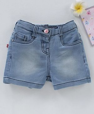 Babyhug Mid Thigh Denim Washed Shorts With Stretch - Light Blue