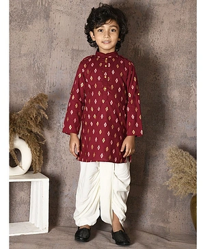 Lilpicks Couture Full Sleeves Bandhani Print Kurta & Dhoti Set - Maroon White