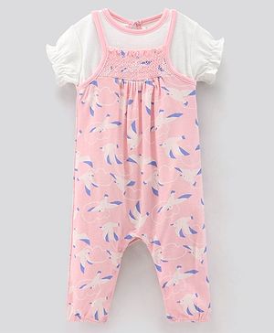 Bonfino Bonfino Cotton in Pointelle Fabric Half Sleeve T-Shirt with Dungarees Set - Pink