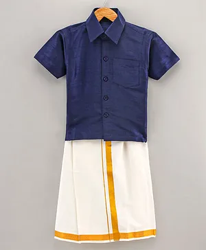 Ridokidz Half Sleeves Solid Shirt With Lungi - Navy Blue