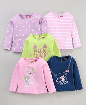 Babyhug Cotton Knit Full Sleeves Tops Graphic Print Pack of 5 - Multicolour