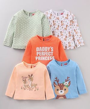 Babyhug Full Sleeves Tees With Graphics Pack Of 5 - Multicolor