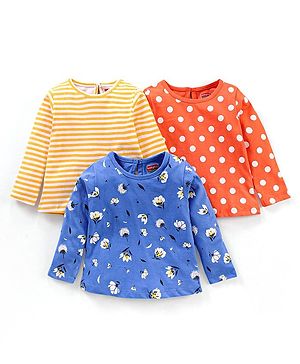 Babyhug Full Sleeves Cotton Tees With Graphic Print Pack of 3- Multicolor