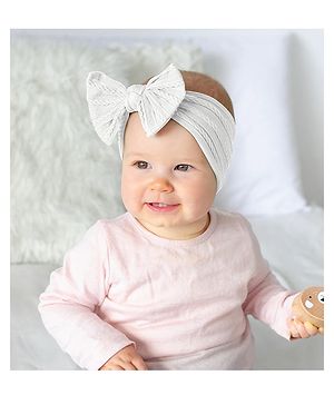 SYGA Baby Headbands Soft Nylon Bow Hairbands Strechable for Newborns, Infants, Toddlers and Kids 0-3 Years (White)