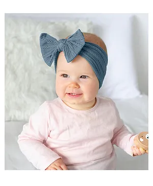SYGA Baby Girls Jacquard Soft Nylon Headbands With Bow - Navy Blue