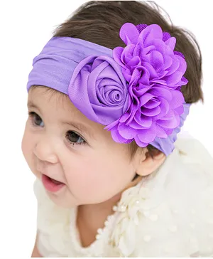 SYGA Rose Floral Headband Rabbit Ears Nylon Elastic Headband - Purple