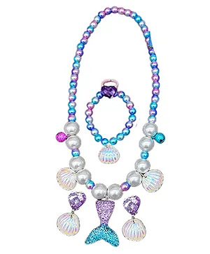 SYGA Pearl Necklace Earring Ring Set - Purple