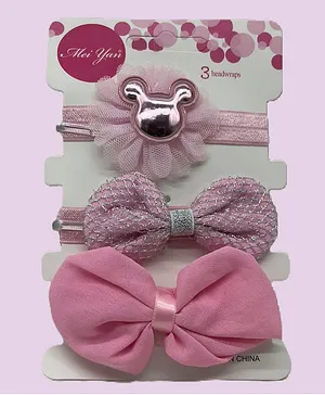 SYGA Baby Elastic Bow Crown Flower Headband  Pack of 3 - Pink