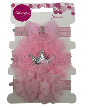 SYGA  Baby Elastic Bow Crown Flower Headband Pack of 3 - Pink