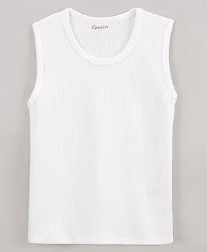 Kanvin Cotton Knit Sleeveless Solid Thermal Vest - White