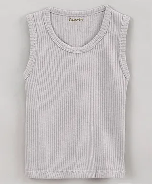 Kanvin Cotton Knit Sleeveless Solid Thermal Vest - Grey