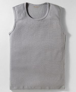 Kanvin Cotton Knit Sleeveless Solid Thermal Vest - Grey