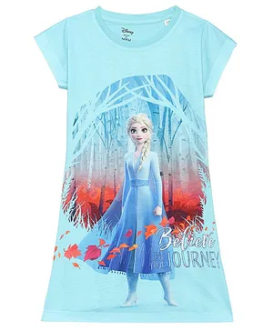Disney By Wear Your Mind Half Sleeves Frozen Elsa Believe In Your Journey Print Dress - Sky Blue