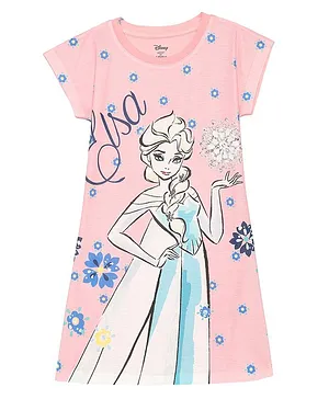 Disney By Wear Your Mind Half Sleeves Frozen Elsa Print Dress - Pink