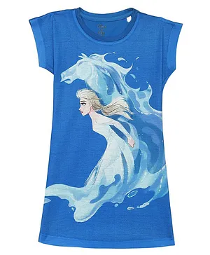 Disney By Wear Your Mind Half Sleeves Frozen Elsa Print Dress - Royal Blue