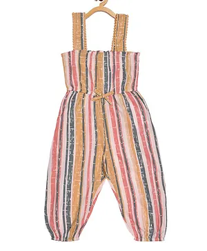 Creative Kids Sleeveless Striped Smocked Jumpsuit - Yellow & Pink