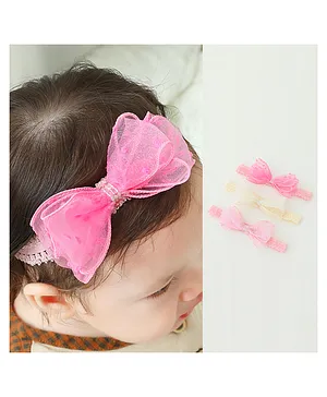 Bonfino Free Size Floral Design Headbands Pack of 3 - Pink White