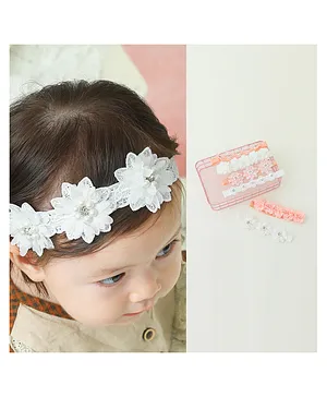 Bonfino Free Size Floral Design Headbands Pack of 4 - Pink White