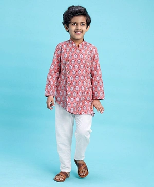 Exclusive From Jaipur Cotton Woven Full Sleeves Kurta Pyjama Set - Peach