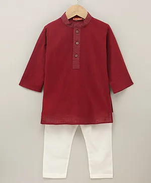 Exclusive From Jaipur Cotton Woven Full Sleeves Kurta & Pyjama Solid - Red