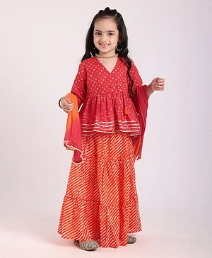 Exclusive from Jaipur Bell Sleeves Choli & Leheriya Lehenga - Red