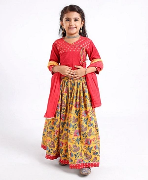 Exclusive from Jaipur Full Sleeves Choli & Lehenga with Dupatta Floral Print - Yellow