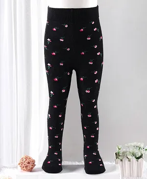 Mustang Footed Tights Flower Design - Black