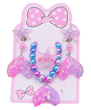 SYGA Cartoon Bracelet Ring Earrings Ear clip  Jewellery Set Pack of 4  - Purple