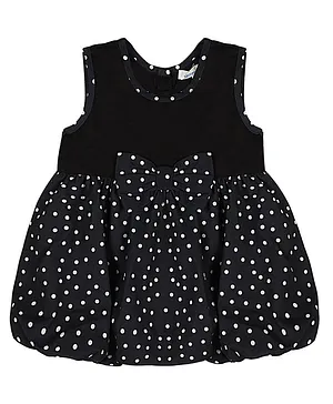 ShopperTree Sleeveless Bow Applique Polka Dots Printed Balloon Flare Dress - Black