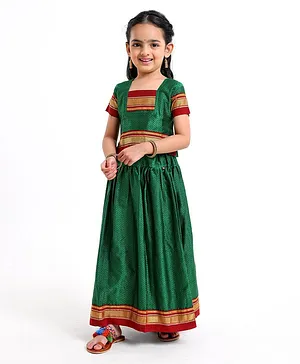 Bhartiya Paridhan Silk Woven Half Sleeves Choli & Lehenga - Green