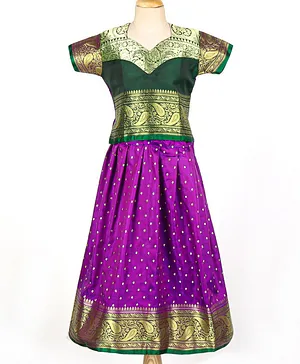 Bhartiya Paridhan Half Sleeves Choli & Lehenga Set Printed- Purple