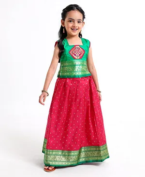 Bhartiya Paridhan Silk Woven Sleeveless Choli & Lehenga - Pink
