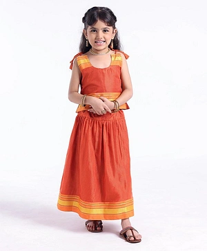 Bhartiya Paridhan Silk Sleeveless Zari Choli & Lehenga - Orange