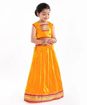 Bhartiya Paridhan Silk Woven Sleeveless Ethnic Printed Choli & Lehenga - Yellow