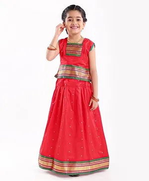 Bhartiya Paridhan Silk Woven Sleeveless Ethnic Printed Choli & Lehenga - Red