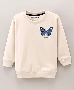 Doreme Cotton Knit Full Sleeves T-Shirts Butterfly Print - Blush Pink