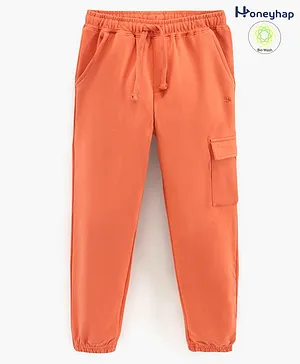 Honeyhap Premium Cotton Stretch Biowashed Full Length Solid Lounge Pant with One Cargo Pocket - Ginger