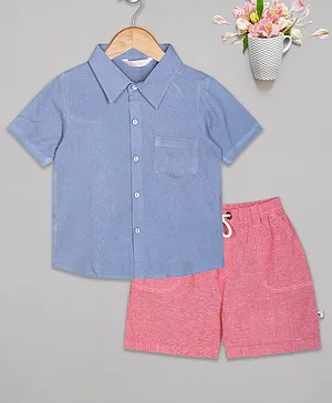 Budding Bees Half Sleeves Solid Shirt & Shorts Set - Blue