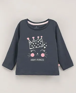 Ollypop Cotton Knit Full Sleeves T-Shirt Daddy's Princess Print - Earl Grey